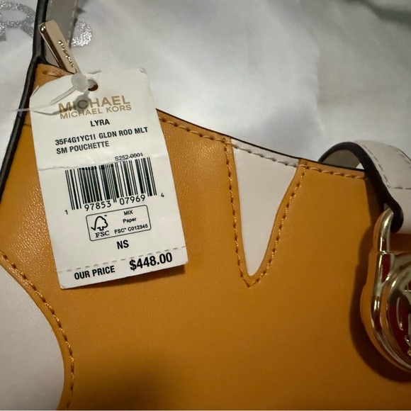 Michael Kors NWT “Lyra” small Pouchette fantastic Sunburst Yellow and Cream! - Picture 2 of 8